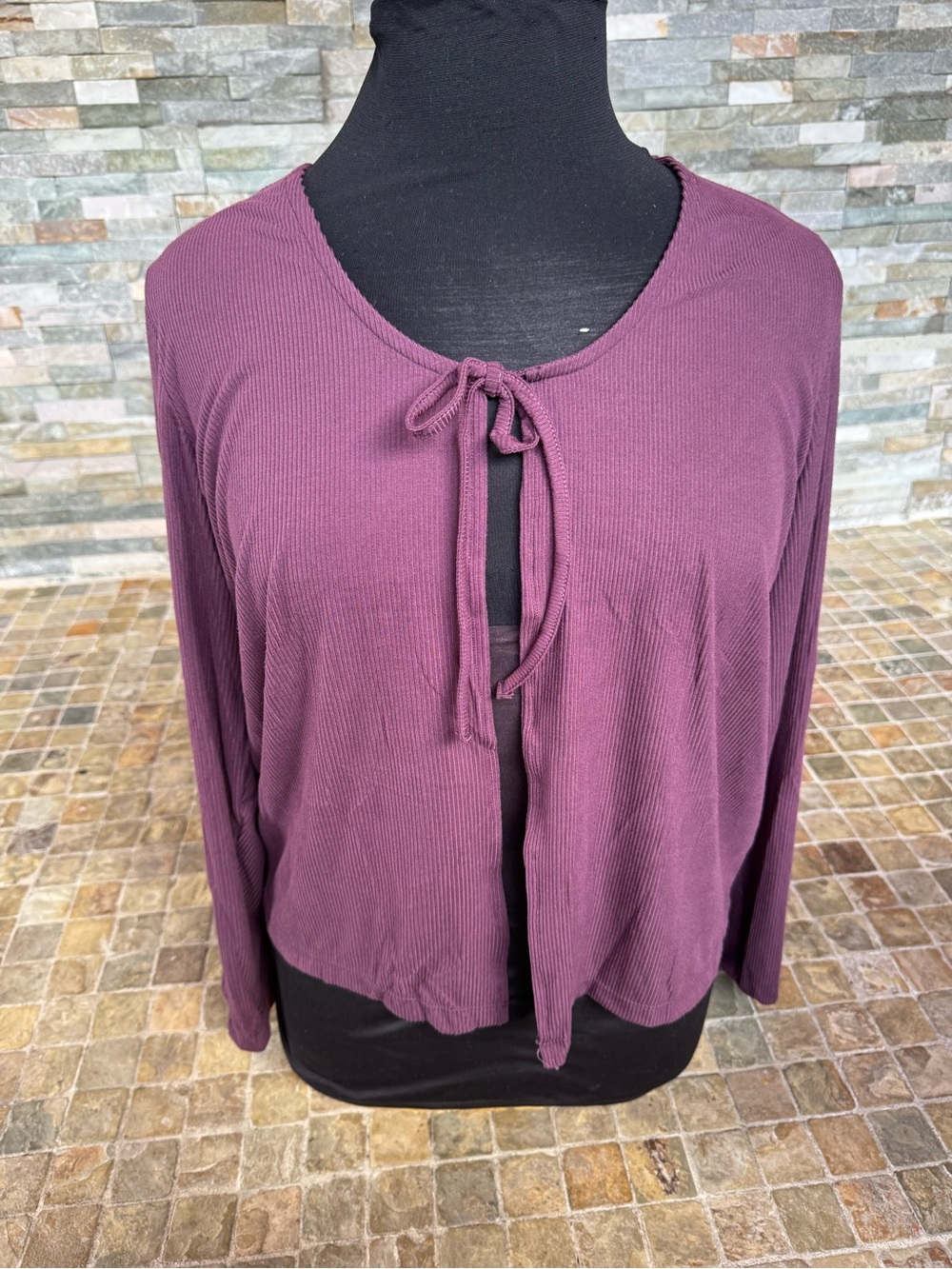 Sugarkiss Women's Plum Tie-Front Long Sleeve Top